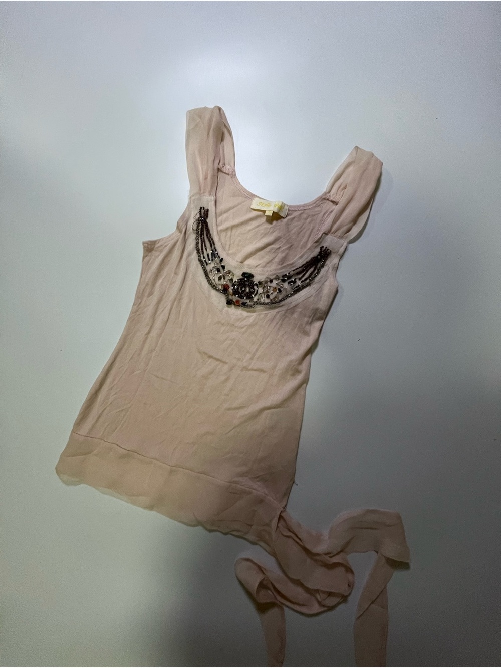blush pink beaded asymmetrical top